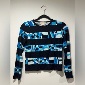 Michael Kors Geometric Blue and Black Long Sleeve Women's Top Size XS.